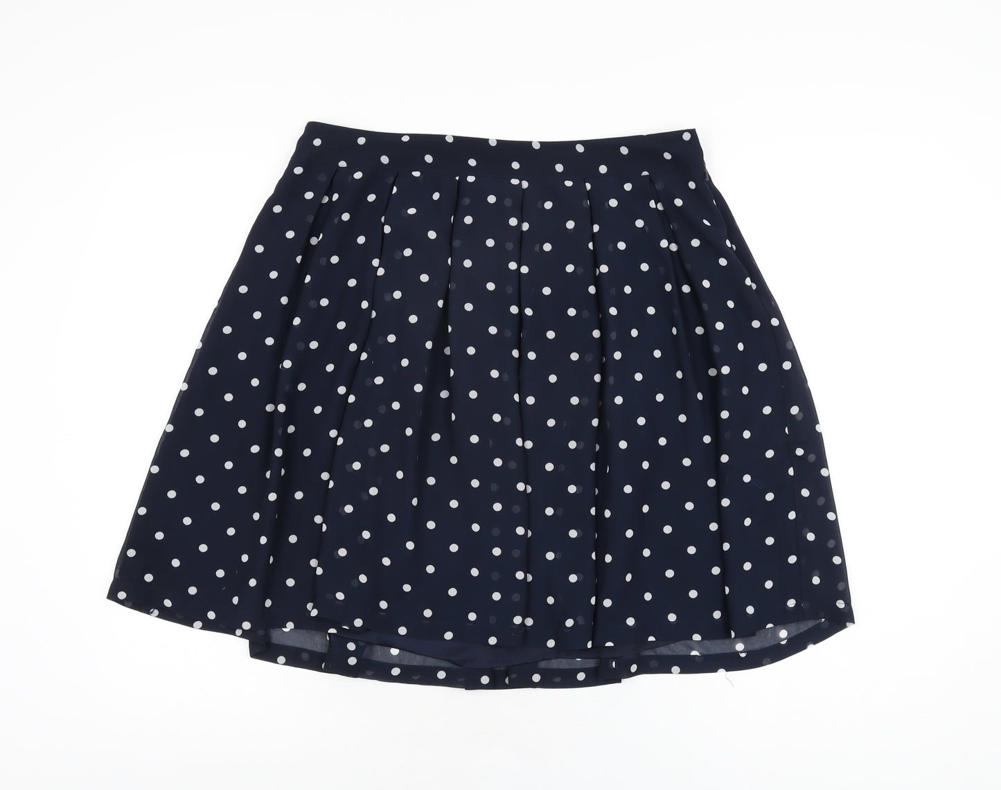 H&M Womens Blue Polka Dot Polyester Skater Skirt Size 12 Zip