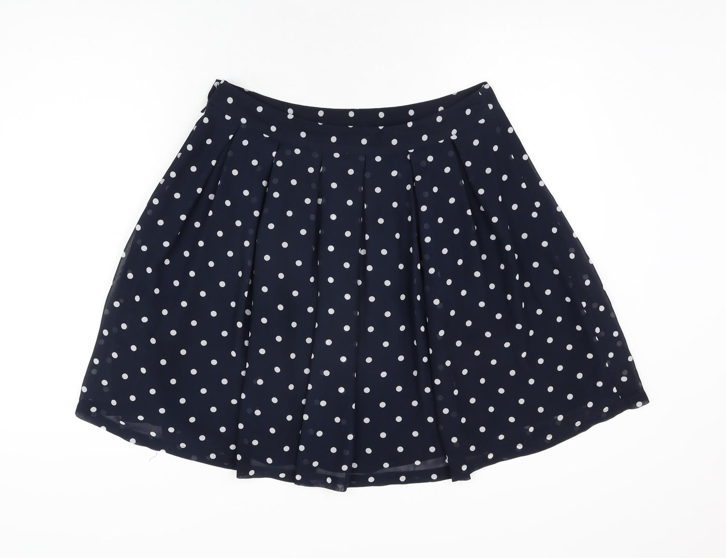 H&M Womens Blue Polka Dot Polyester Skater Skirt Size 12 Zip