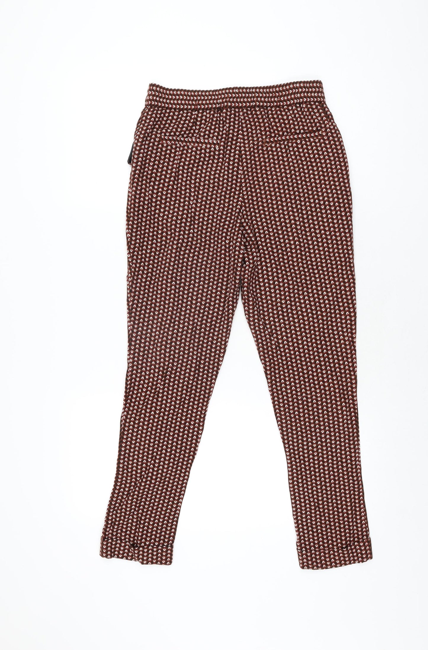 NEXT Womens Brown Geometric Viscose Trousers Size 6 L25.5 in Regular Zip