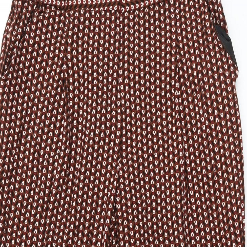 NEXT Womens Brown Geometric Viscose Trousers Size 6 L25.5 in Regular Zip