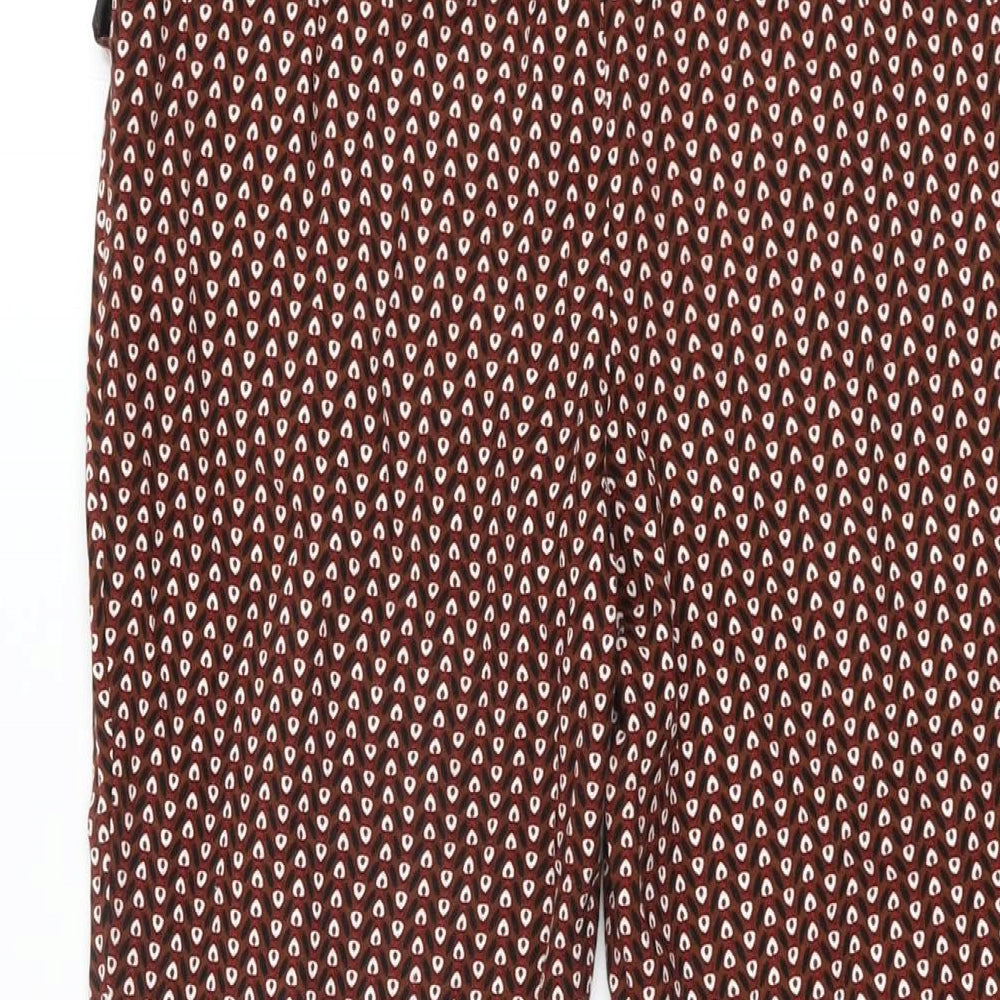 NEXT Womens Brown Geometric Viscose Trousers Size 6 L25.5 in Regular Zip