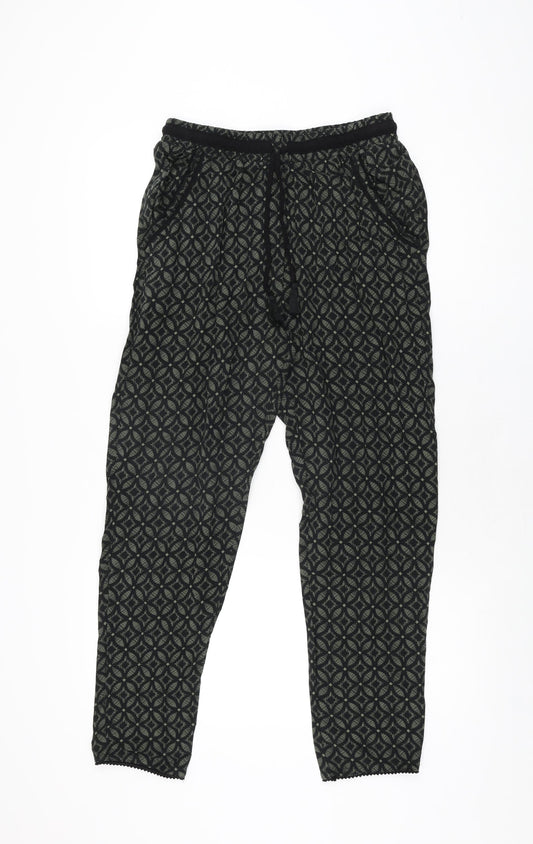 New Look Womens Green Geometric Viscose Trousers Size 10 L27.5 in Regular Drawstring