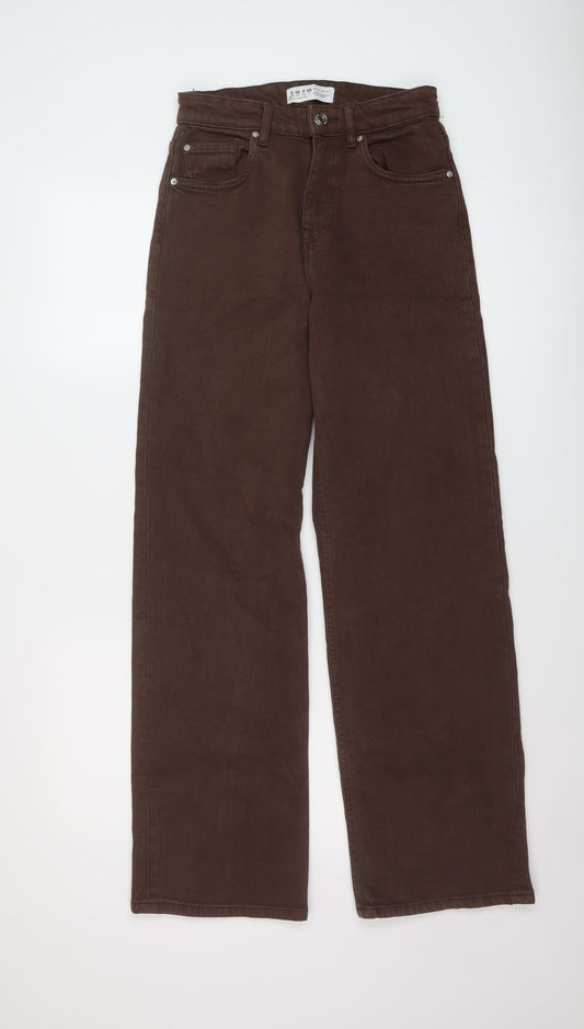 Denim & Co. Womens Brown Cotton Wide-Leg Jeans Size 8 L30 in Regular Button