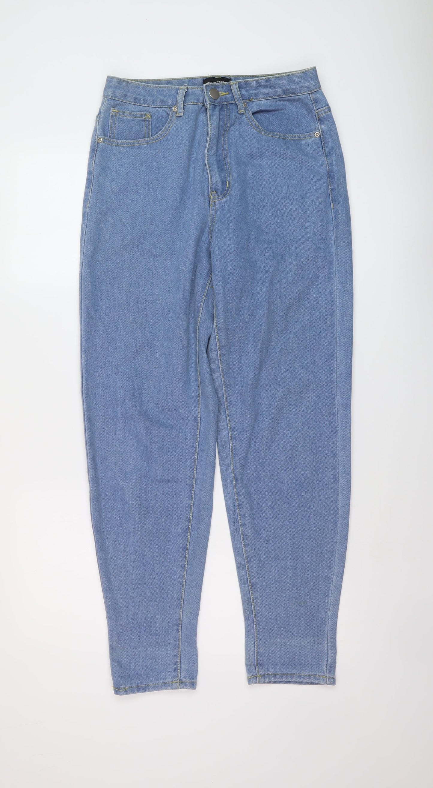 PRETTYLITTLETHING Womens Blue Cotton Mom Jeans Size 8 L29 in Regular Button