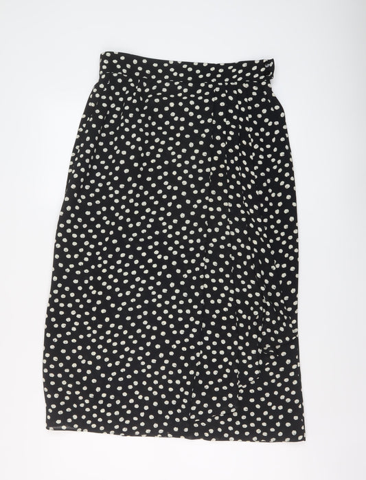 Country Casuals Womens Black Polka Dot Polyester A-Line Skirt Size 14 Button