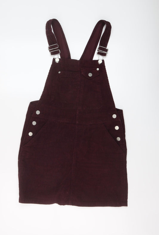 ASOS Womens Red Cotton Pinafore/Dungaree Dress Size 8 Square Neck Buckle