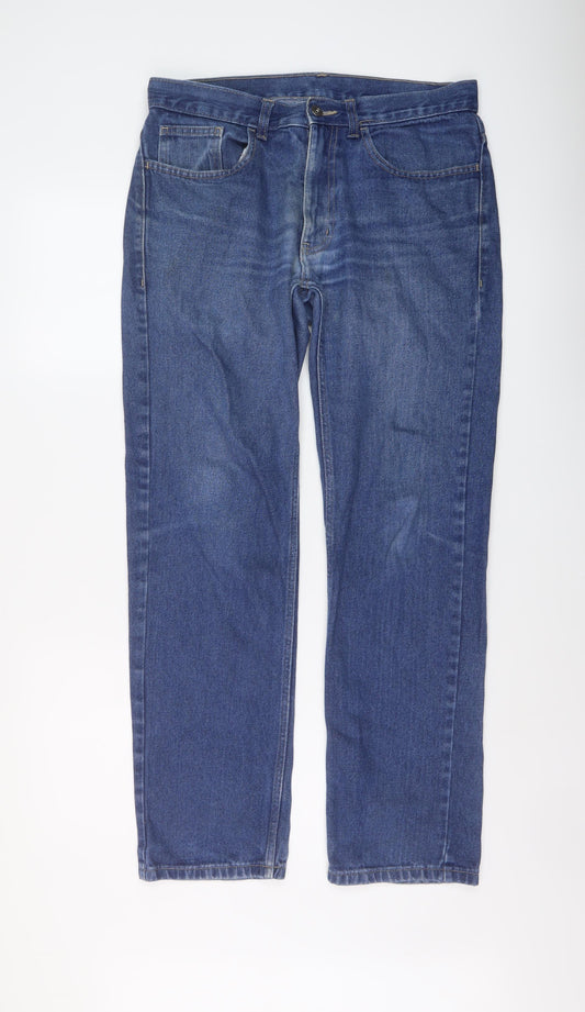 George Mens Blue Cotton Straight Jeans Size 30 in L32 in Regular Button