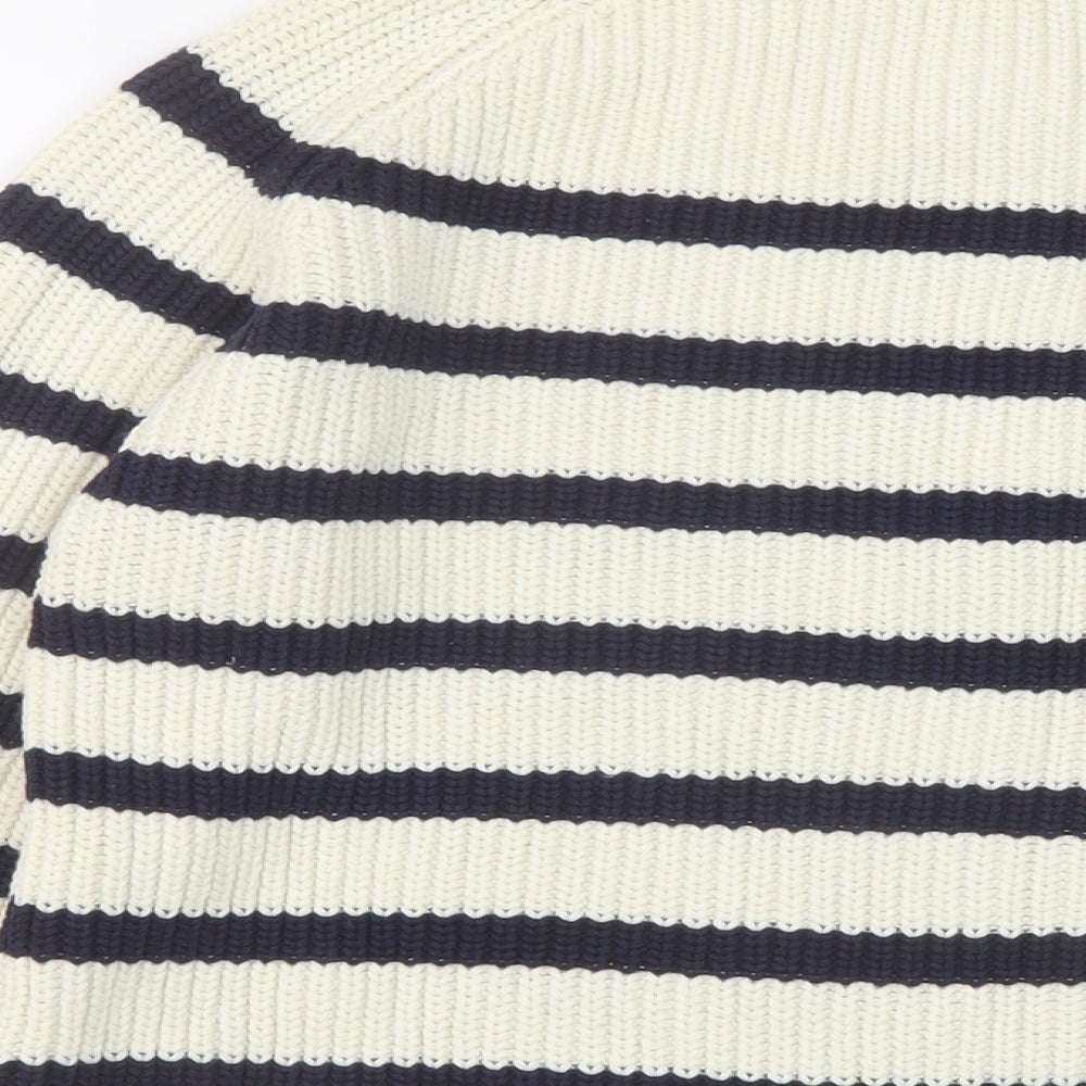 Marks and Womens Beige Mock Neck Striped Cotton Pullover Jumper Size S