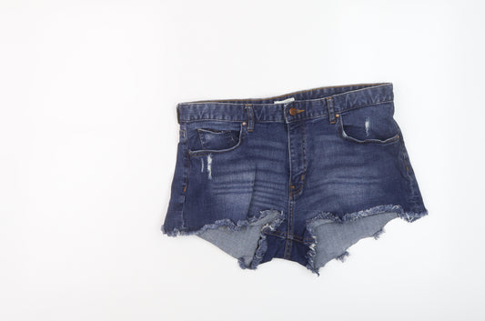 H&M Womens Blue Cotton Hot Pants Shorts Size 12 L3 in Regular Button