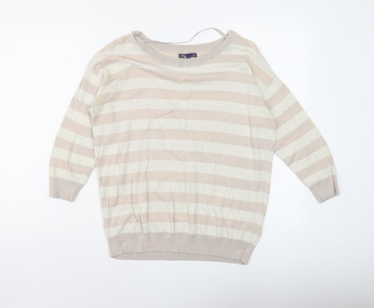 Gap Womens Pink Round Neck Striped Cotton Pullover Jumper Size M