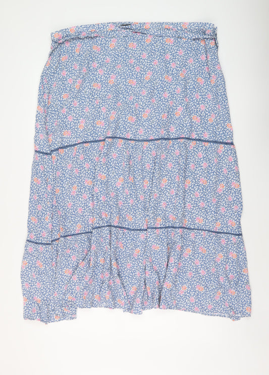 Marks and Spencer Womens Blue Floral Viscose A-Line Skirt Size 24 Zip