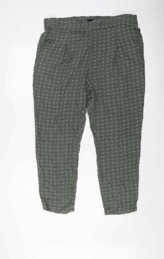 Marks and Spencer Womens Green Geometric Viscose Trousers Size 18 L26 in Regular