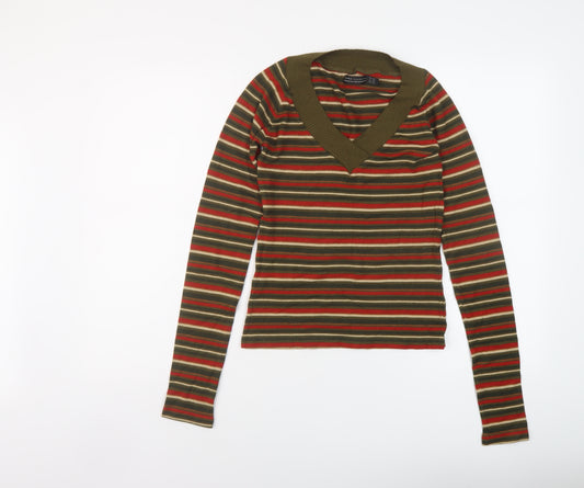 Zara Womens Multicoloured V-Neck Striped Acrylic Pullover Jumper Size L