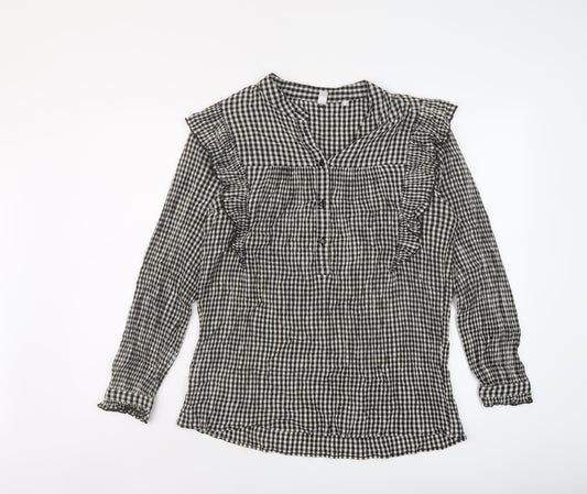 And / Or Womens Black Check Viscose Basic Blouse Size 12 V-Neck