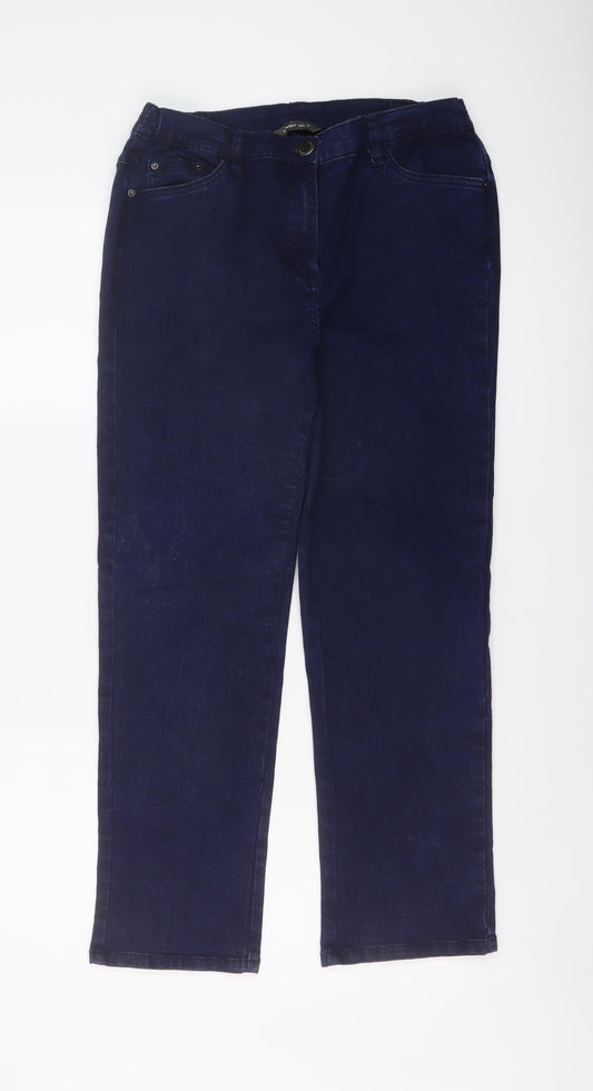 Bonmarché Womens Blue Cotton Straight Jeans Size 14 L26 in Regular Button