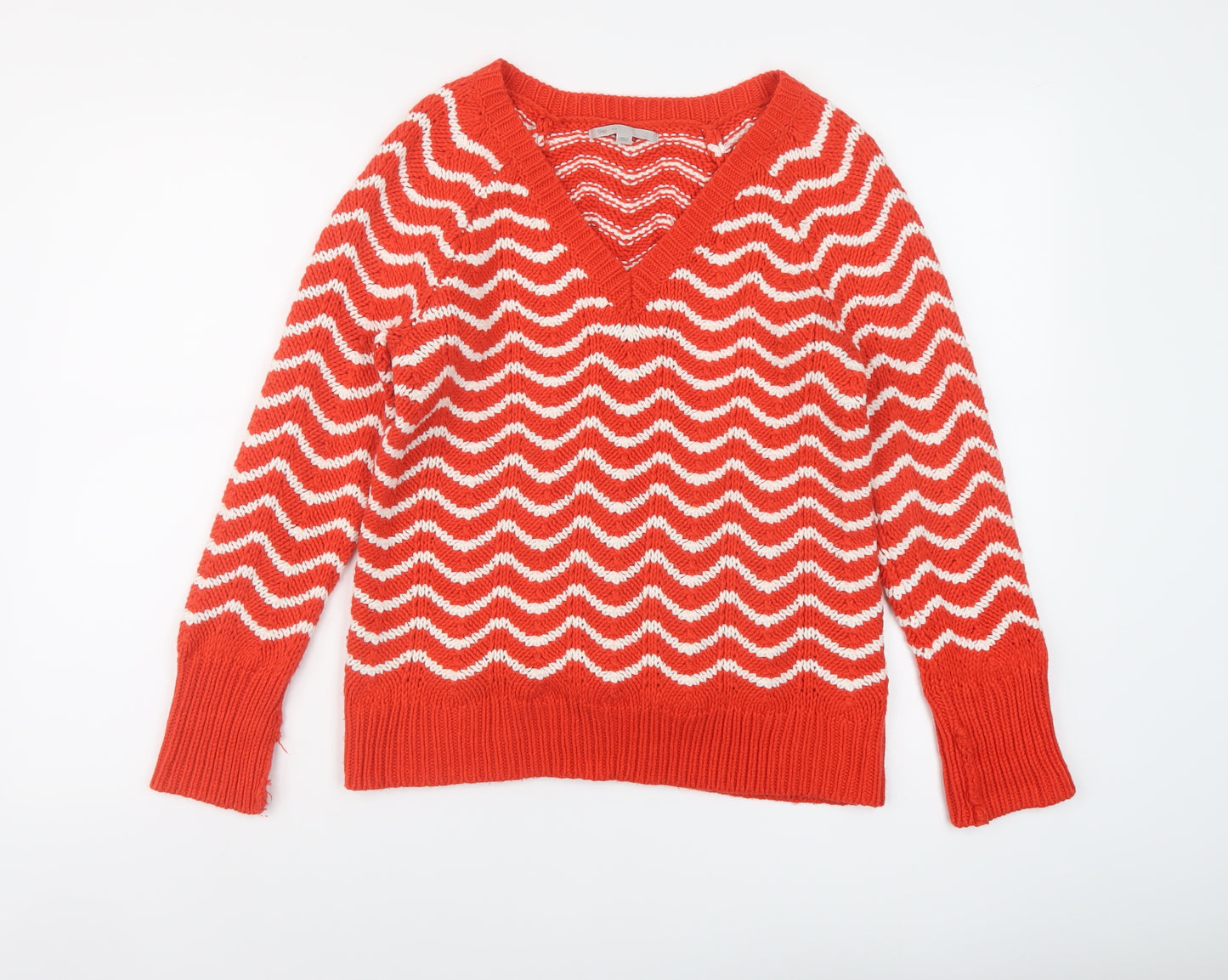 Gap Womens Red V-Neck Geometric Acrylic Pullover Jumper Size S