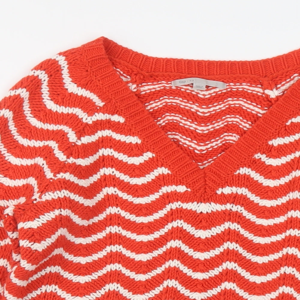 Gap Womens Red V-Neck Geometric Acrylic Pullover Jumper Size S