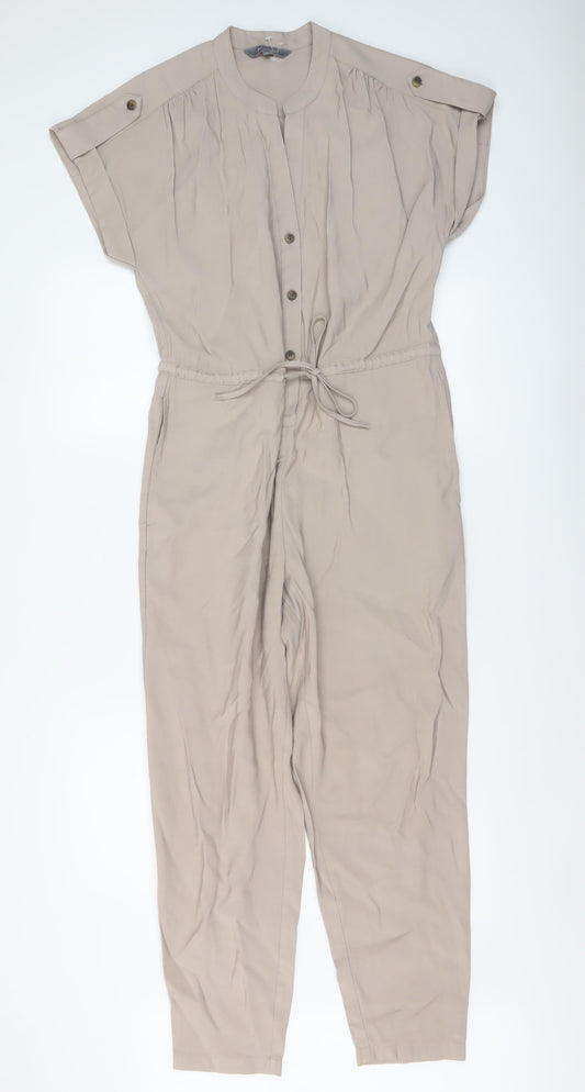 Principles Womens Beige Viscose Jumpsuit One-Piece Size 8 Button