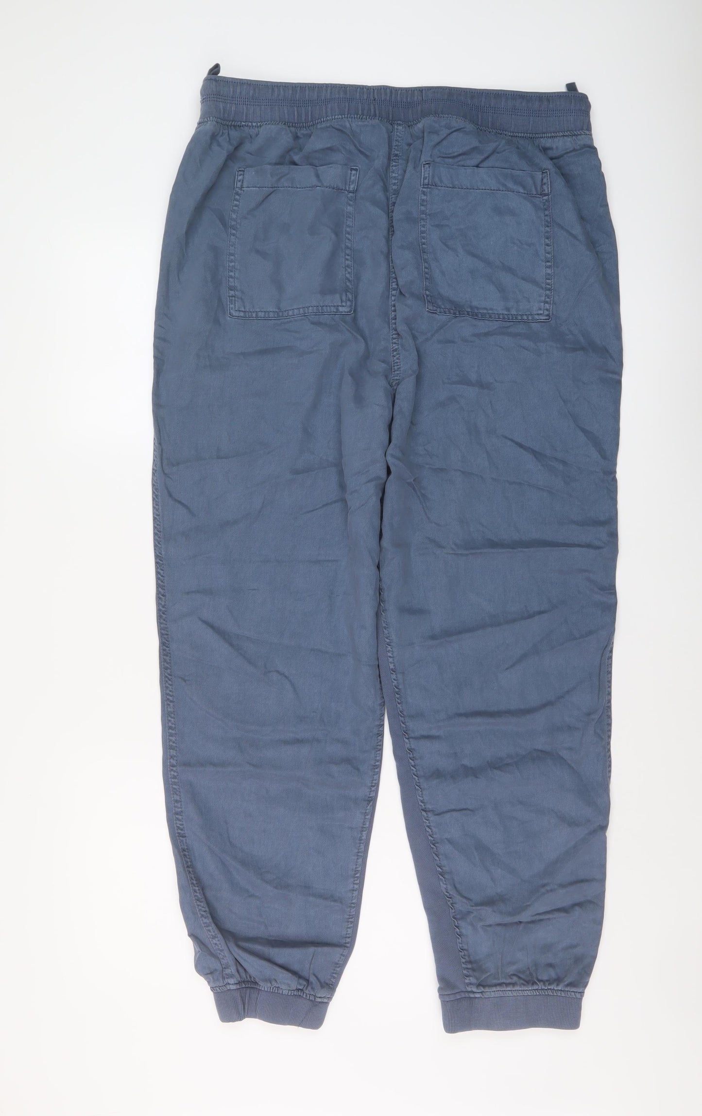 Marks and Spencer Womens Blue Lyocell Jogger Trousers Size 14 L28 in Regular Drawstring