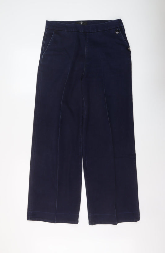 Jasper Conran Womens Blue Cotton Wide-Leg Jeans Size 12 L29 in Regular Zip