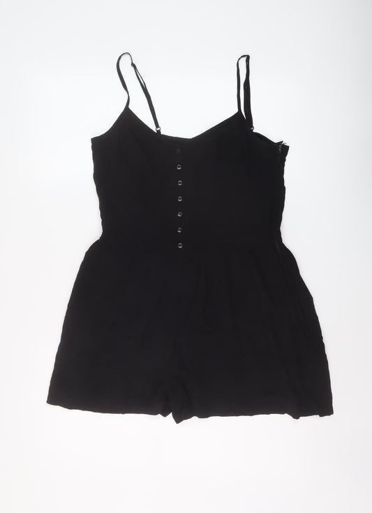 H&M Womens Black Viscose Playsuit One-Piece Size 12 Button