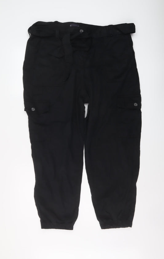 Marks and Spencer Womens Black Lyocell Cargo Trousers Size 20 L26 in Regular Button