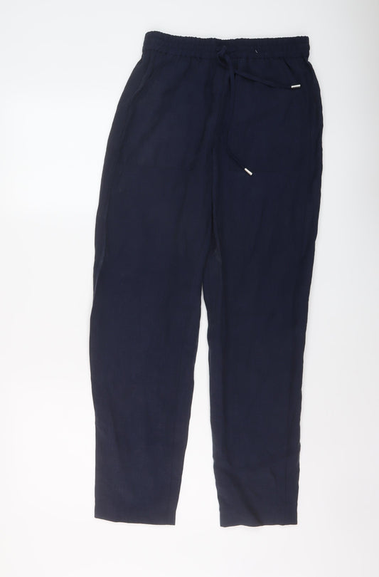 Marks and Spencer Womens Blue Lyocell Trousers Size 8 L27 in Regular Drawstring