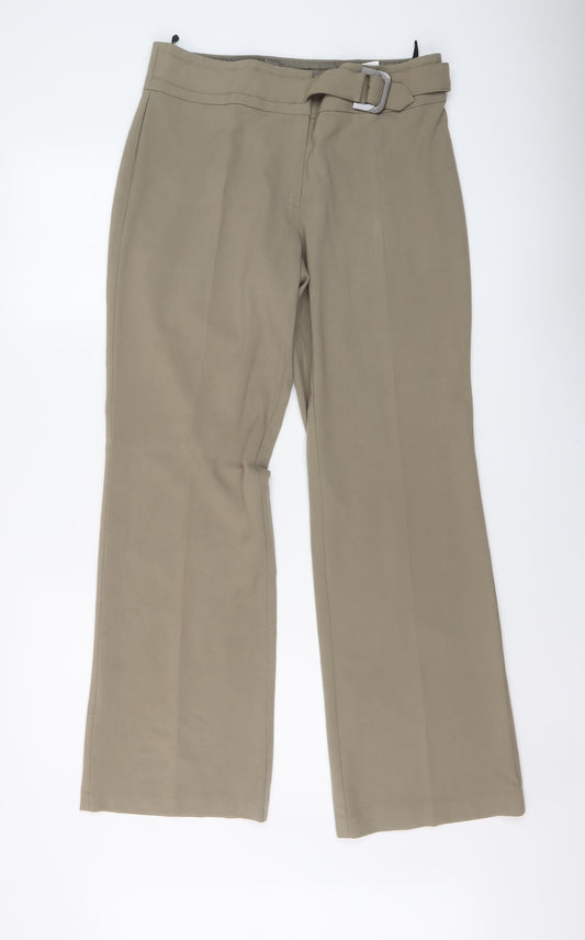 Marks and Spencer Womens Beige Polyester Trousers Size 12 L31 in Regular Zip