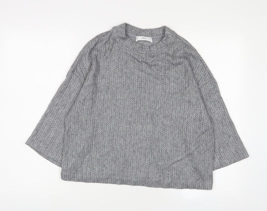 Mango Womens Grey Round Neck Polyester Pullover Jumper Size M