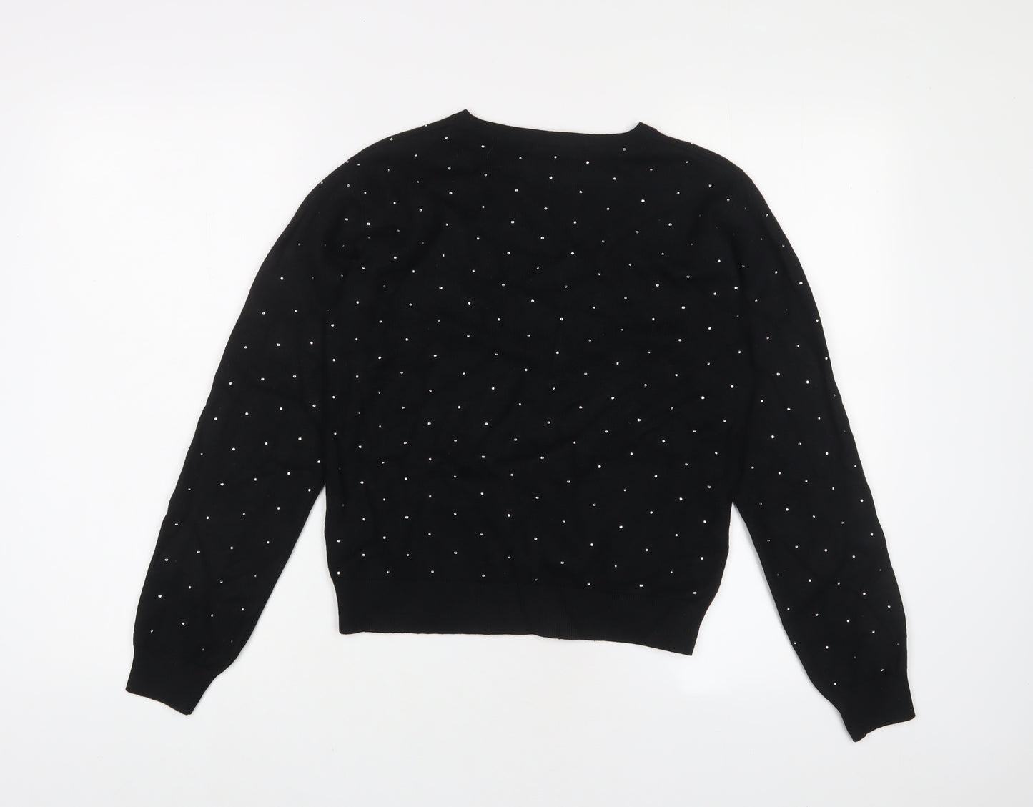 Marks and Spencer Womens Black Crew Neck Viscose Pullover Jumper Size S - Studded