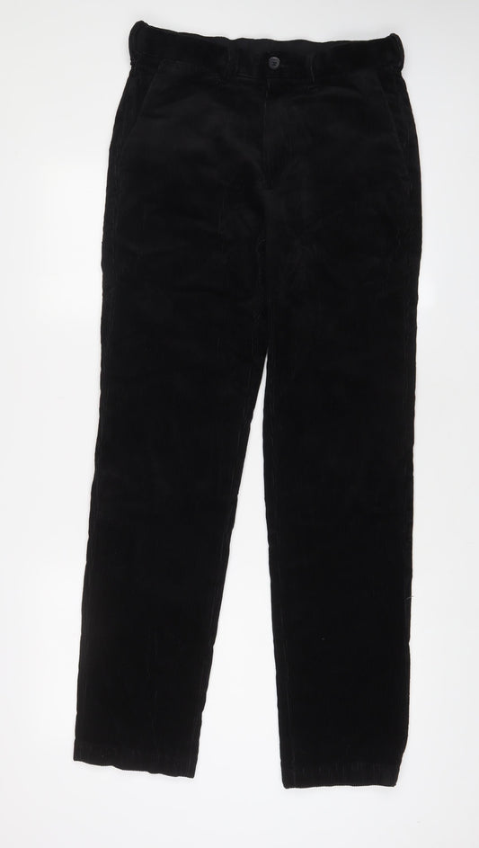 Marks and Spencer Mens Black Cotton Trousers Size 30 in L33 in Regular Zip - Long Leg