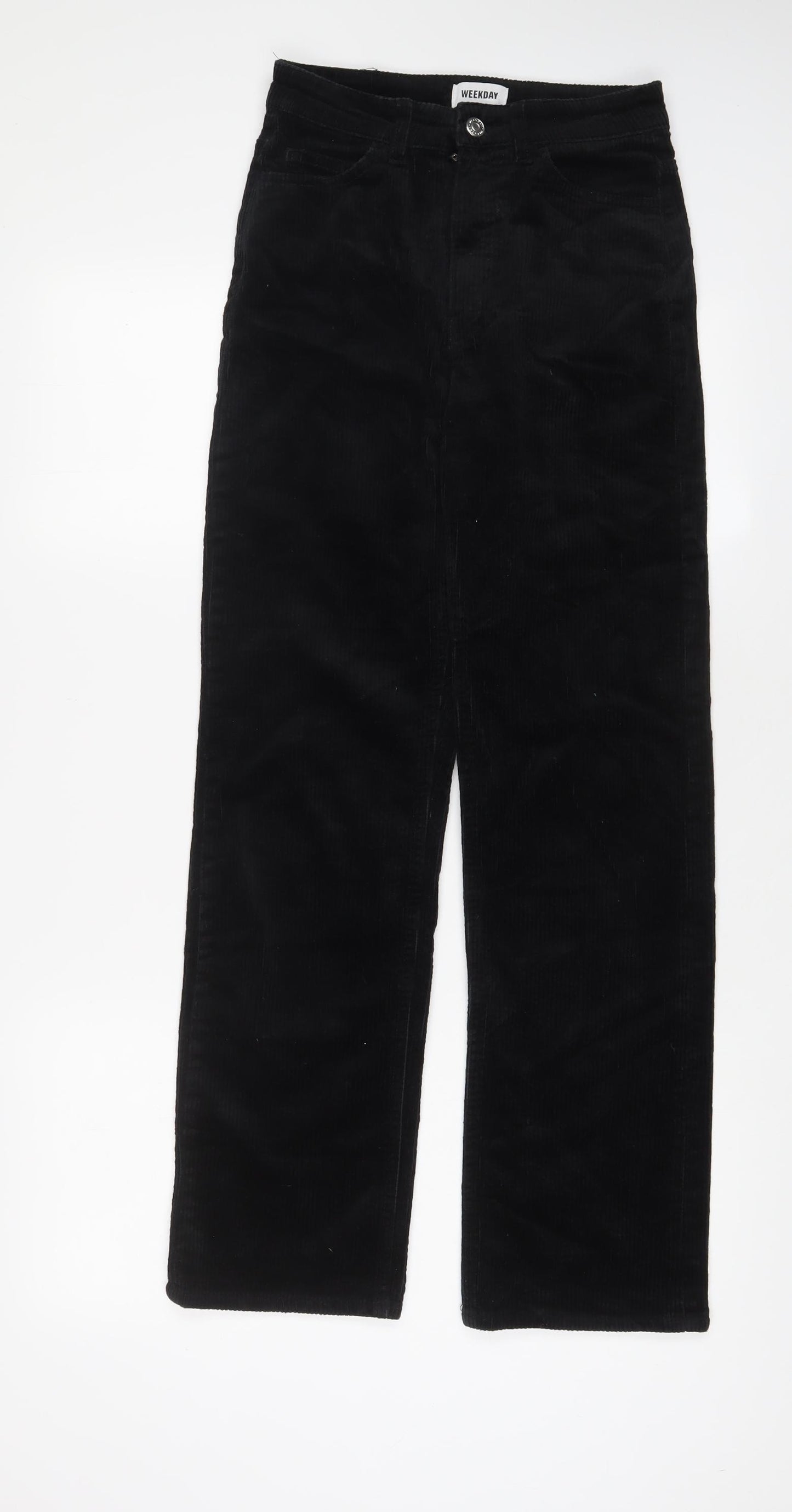 Weekday Womens Black Cotton Trousers Size 6 L29 in Regular Zip