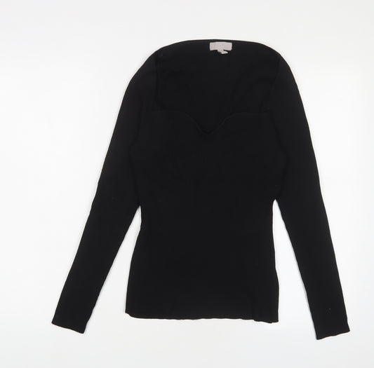 H&M Womens Black Square Neck Polyester Pullover Jumper Size M - Stretch