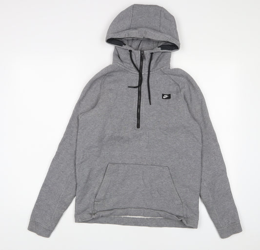 Nike Mens Grey Cotton Pullover Hoodie Size S - Logo, Embroidered