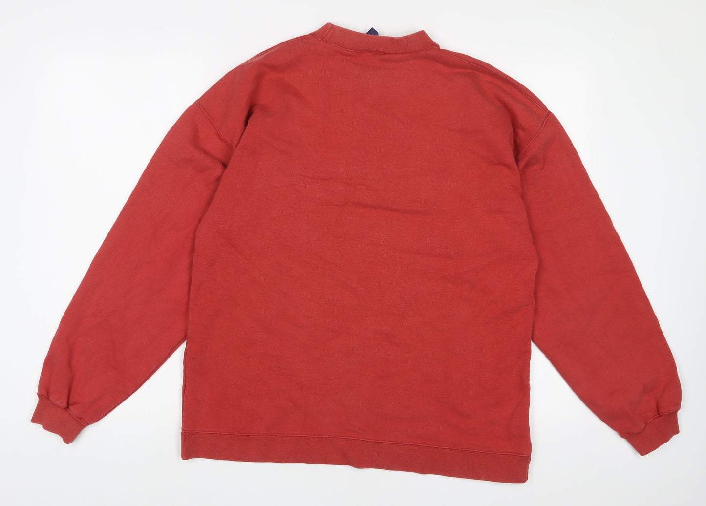 Henley Mens Red Cotton Pullover Sweatshirt Size M - Logo, Embroidered