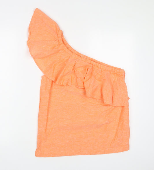 Oasis Womens Orange Linen Basic T-Shirt Size 12 One Shoulder