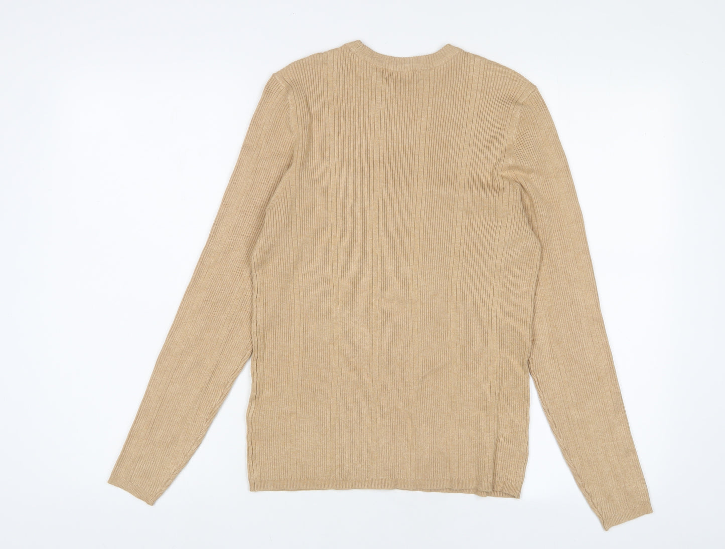 Marks and Spencer Womens Beige Crew Neck Viscose Pullover Jumper Size 14 - Stretch