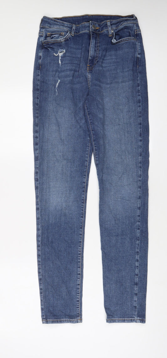 M&Co Womens Blue Cotton Skinny Jeans Size 10 L31 in Regular Zip