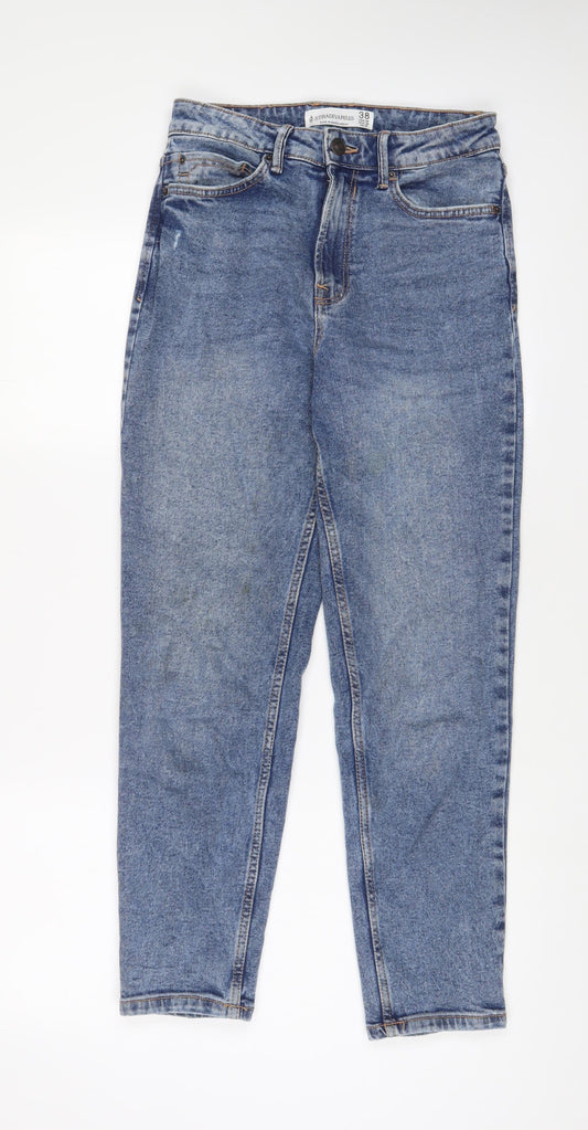 Stradivarius Womens Blue Cotton Straight Jeans Size 10 L29 in Regular Zip