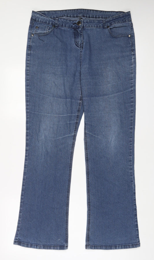 TU Womens Blue Cotton Bootcut Jeans Size 16 L32 in Regular Zip