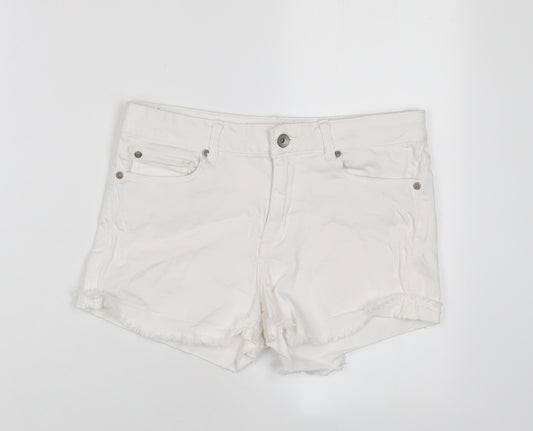 Cherokee Womens White Cotton Basic Shorts Size 10 Regular Zip