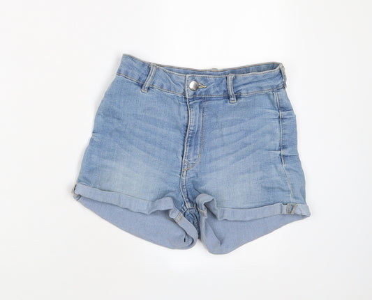 H&M Womens Blue Cotton Basic Shorts Size 8 Regular Zip