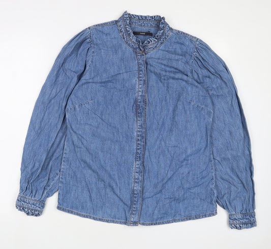 George Womens Blue Cotton Basic Button-Up Size 12 Crew Neck