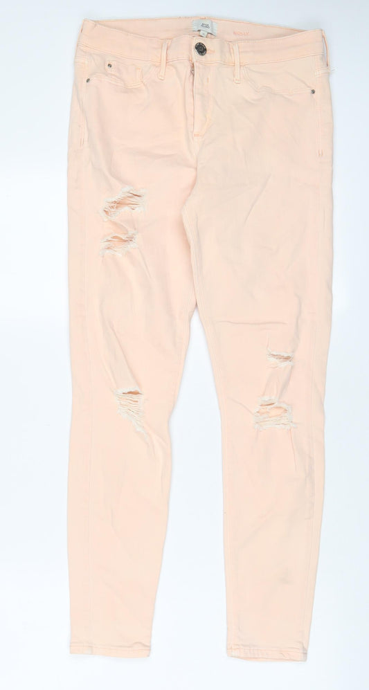 River Island Womens Pink Cotton Skinny Jeans Size 12 L28 in Regular Zip