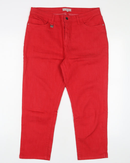 Per Una Womens Red Cotton Straight Jeans Size 14 L23 in Regular Zip