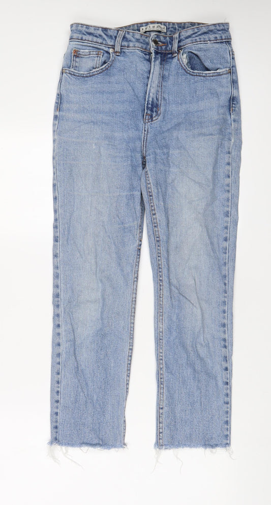 Denim & Co. Womens Blue Cotton Straight Jeans Size 8 L24 in Regular Zip