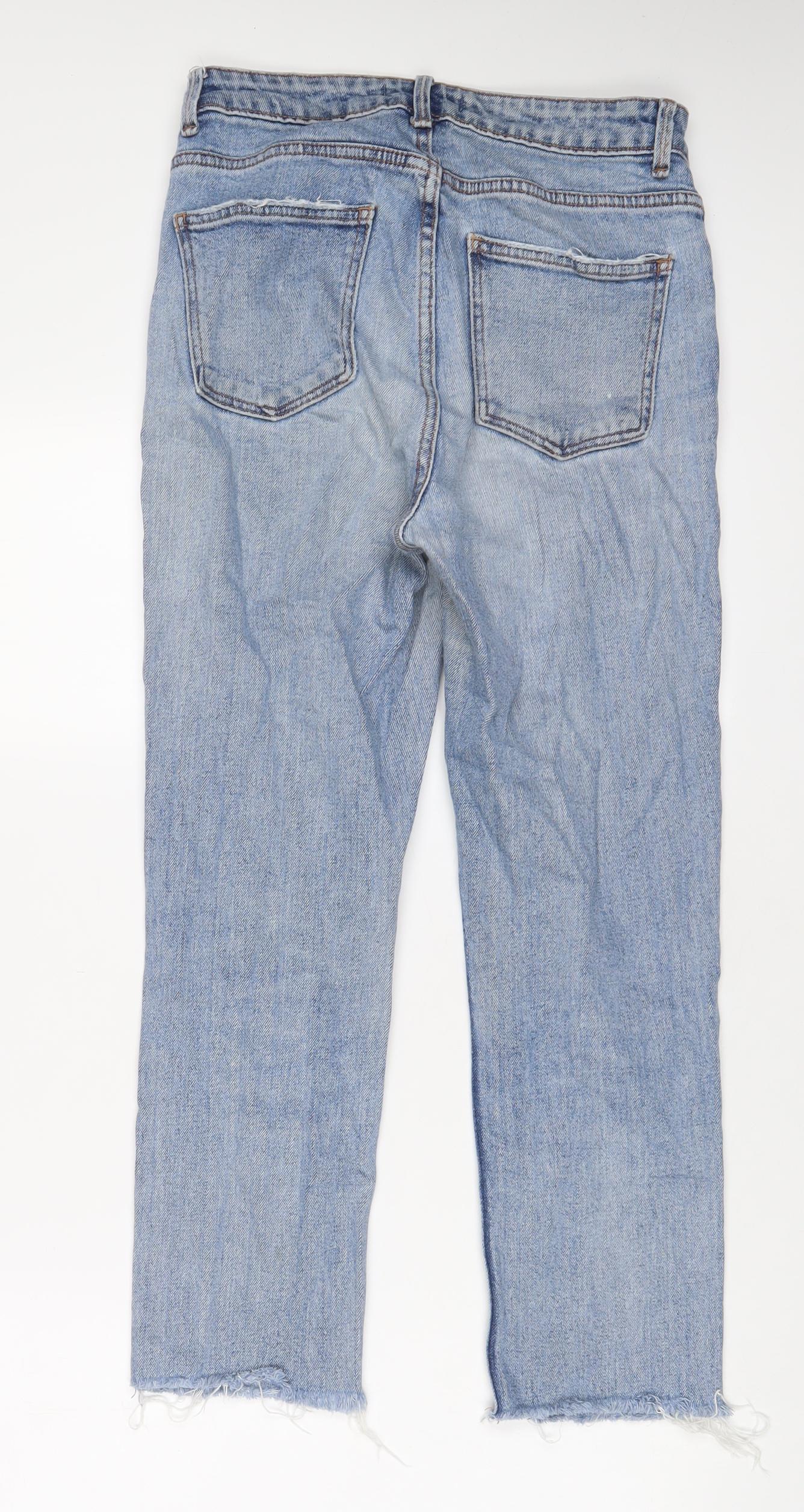 Denim & Co. Womens Blue Cotton Straight Jeans Size 8 L24 in Regular Zip