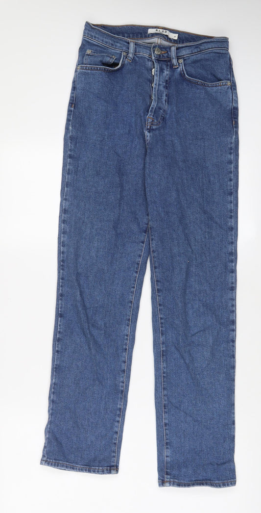 NA-KD Womens Blue Cotton Straight Jeans Size 8 L28 in Regular Button