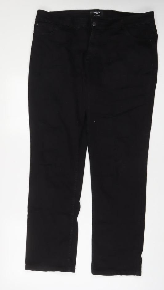 TU Womens Black Cotton Straight Jeans Size 20 L31 in Regular Zip