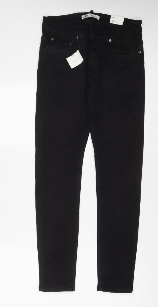 Zara Mens Black Cotton Skinny Jeans Size 32 in L30 in Regular Zip